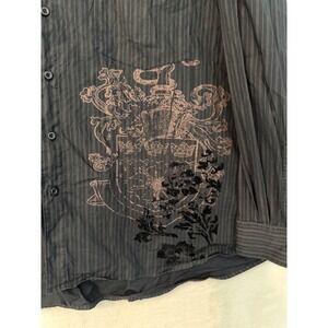 Bruno New York Mens Button Down Shirt Pinstripe Graphic Crest Black Gray 3XL